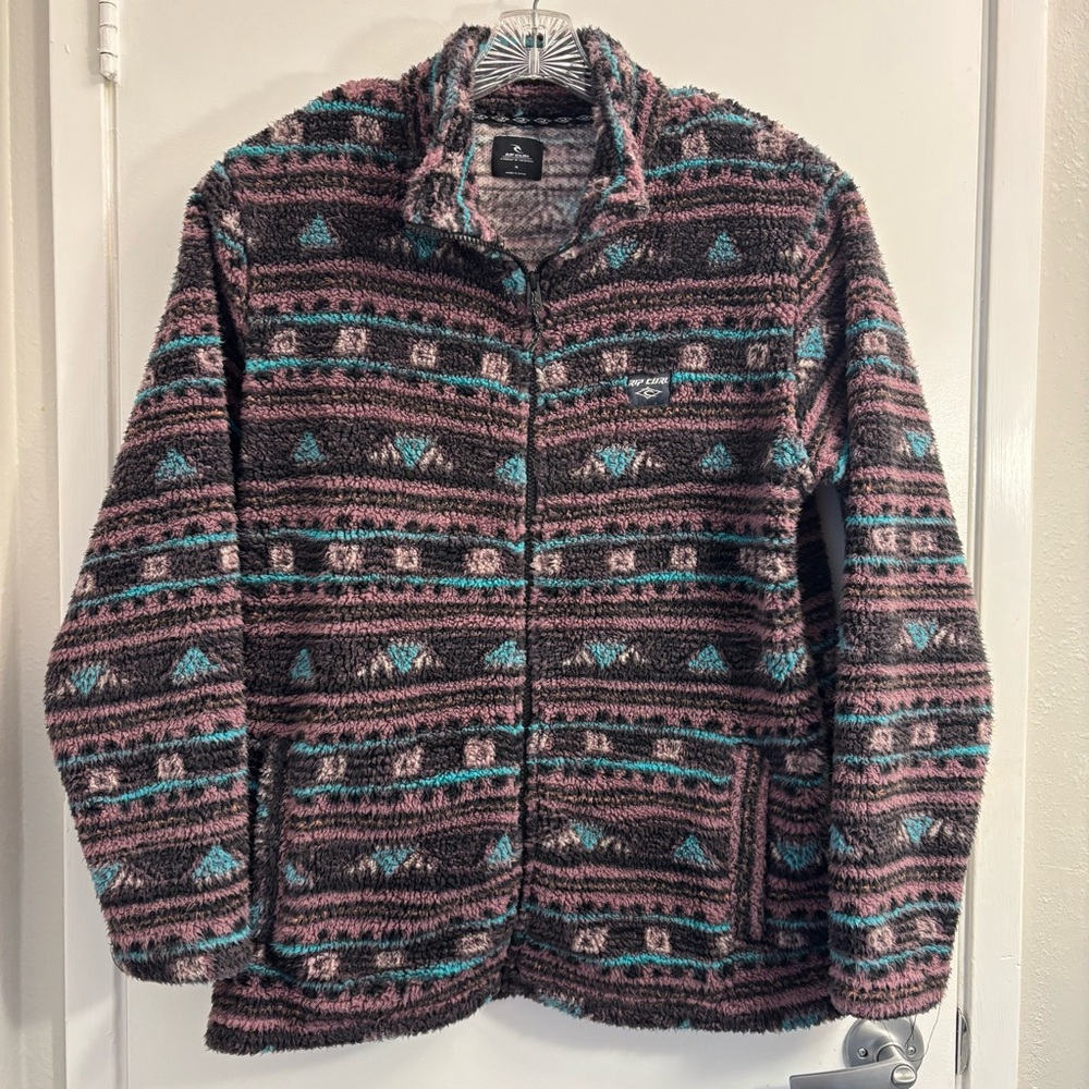 Rip Curl Men's Polar‎ Fleece Jacket Zip Up Aztec Size Medium Outdoor Cozy